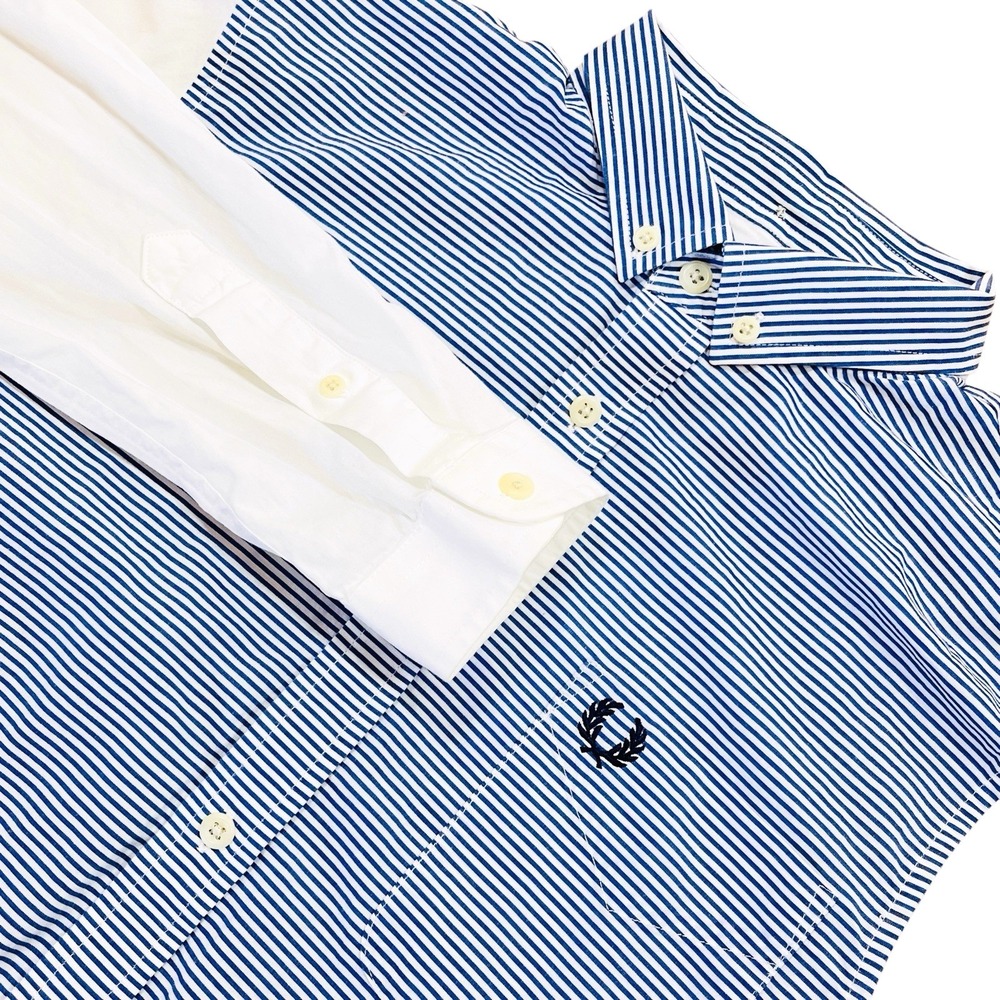 Fred Perry Oxford Shirt Mens S Slim Blue White Stripes Colorblock Preppy Ivy